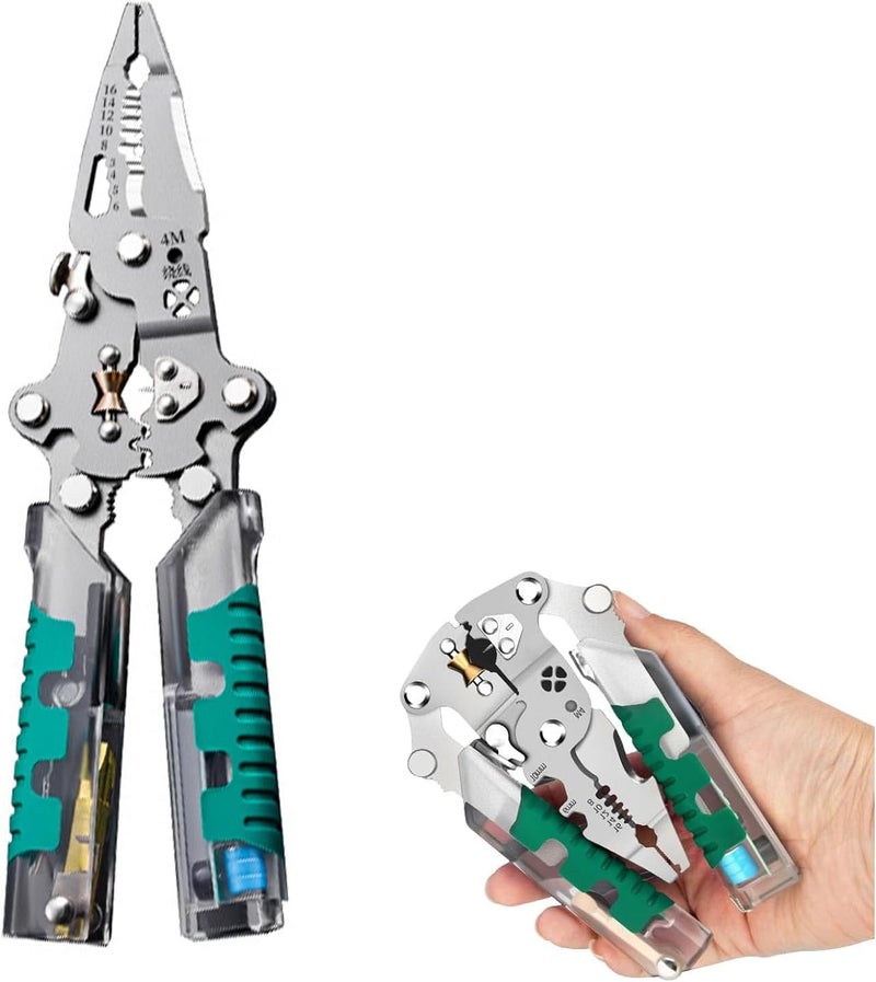 Treayes 18-in-1 Folding Wire Stripper Pliers – Multifunctional Tool with Voltage Detector, Crimper & Stylus Screwdriver for Cutting, Stripping & Pulling Wires - Image 1
